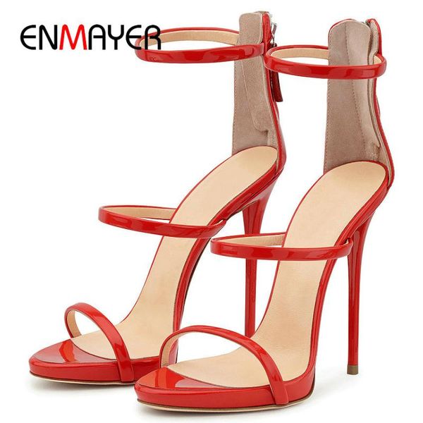 high heels sandals patent leather buckle strap casual big girl shoes fashion platform thin women, Black